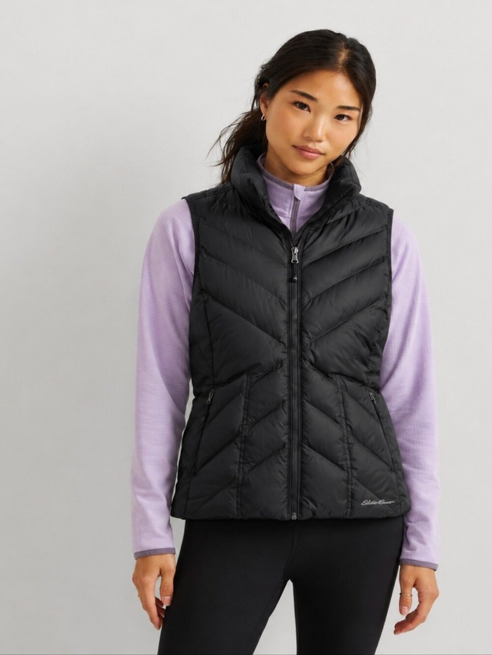 EDDIE BAUER Puffer Vest Black Goose Down Quilted Zip Large